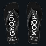 Personalized Groom Wedding - Pick Your Colour Flip Flops<br><div class="desc">Celebrate your wedding day celebration in comfort with these personalized flip flops. Customize with the groom's name and wedding date. The background is black, however you can change the colour by clicking on Customize It. Because of the white text you'll need to pick a dark colour background. They're great for...</div>