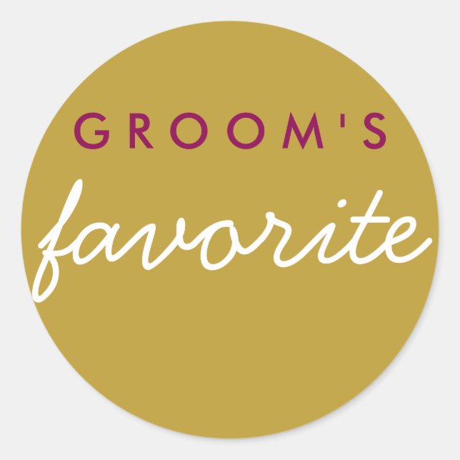 Personalized Groom's Favourite Magenta Gold Classic Round Sticker (Front)