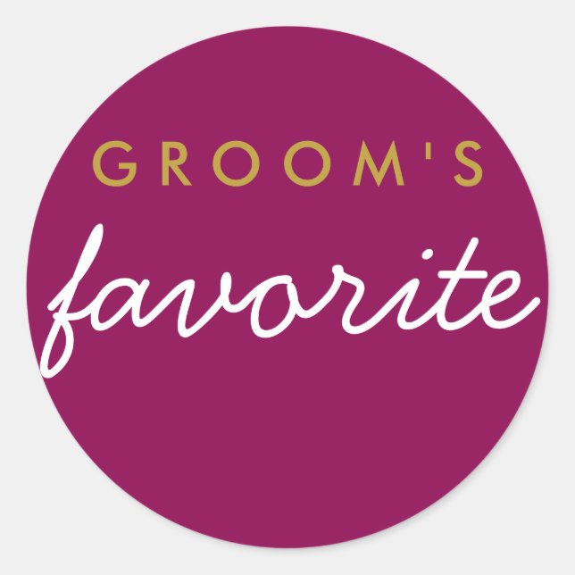 Personalized Groom's Favourite Magenta Gold Classic Round Sticker (Front)