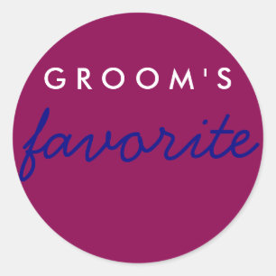 Personalized Groom's Favourite Magenta Navy Blue Classic Round Sticker