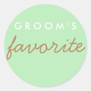 Personalized Groom's Favourite Mint Green Brown Classic Round Sticker