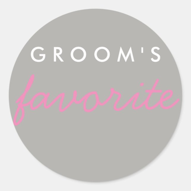 Personalized Groom's Favourite Pink Grey Grey Classic Round Sticker (Front)