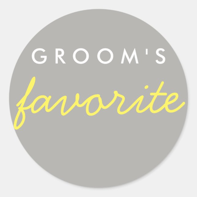Personalized Groom's Favourite Yellow Grey Grey Classic Round Sticker (Front)