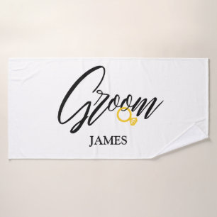 Personalized Groom's Name with golden ring Beach Bath Towel