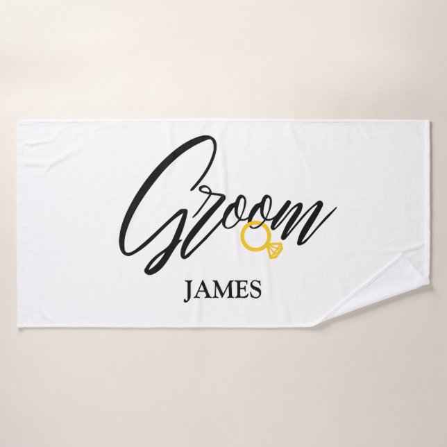 Personalized Groom's Name with golden ring  Beach Bath Towel (Bath Towel)
