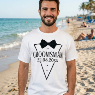 Personalized Groomsman Bachelor Party Date Bow Tie T-Shirt
