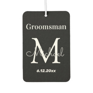 personalized  groomsman, black and white monogram air freshener