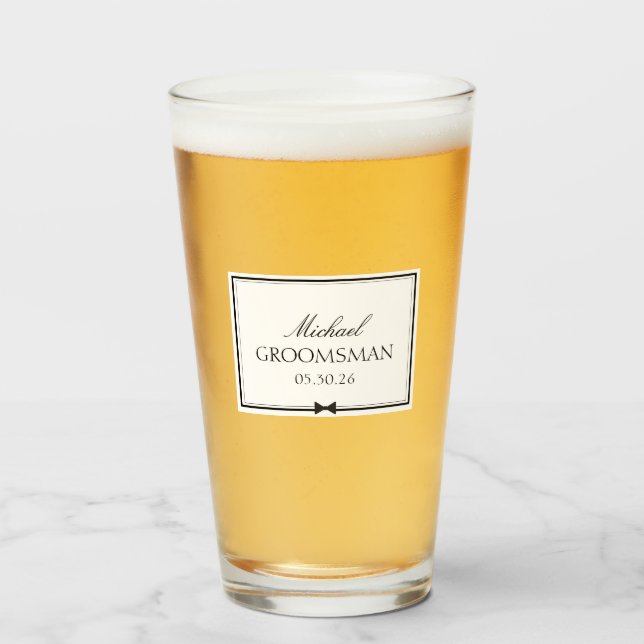 Personalized Groomsman Bowtie Wedding Party Gift Glass (Front Filled)