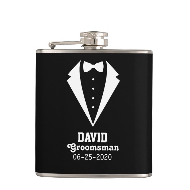 Personalized Groomsman Gift Black Hip Flask (Front)