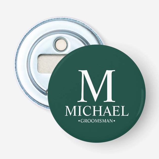 Personalized Groomsman Name and Monogram Bottle Opener (Front)