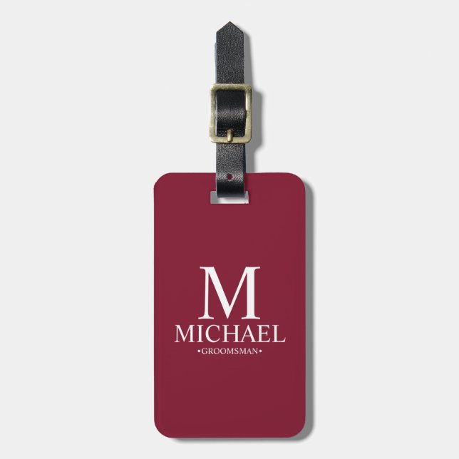 Personalized Groomsman Name and Monogram Luggage Tag (Front Vertical)