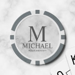 Personalized Groomsman Name and Monogram Poker Chips<br><div class="desc">Personalized Groomsman Gifts featuring personalized monogram, groomsman's name and title in grey classic serif font style on white marble background. Also perfect for Best Man, Father of the Bride and more. Please note: The marble details are simulated in the artwork. No actual marble will be used in the making of...</div>