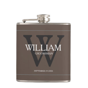 Personalized Groomsman Name Tan Wedding Flask