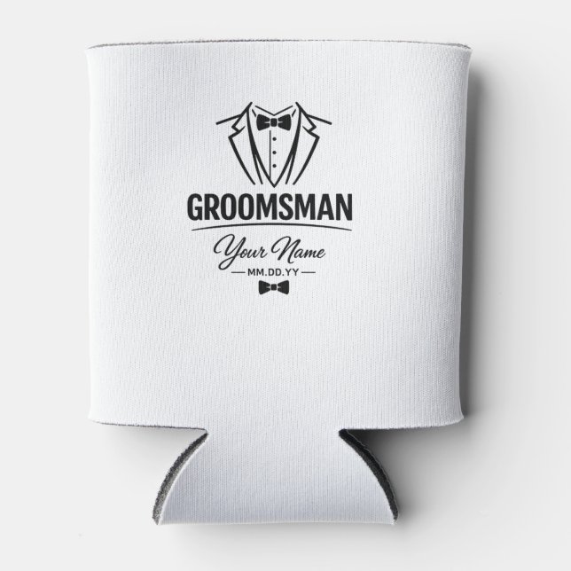 Personalized Groomsman Tuxedo Can Cooler (Front)