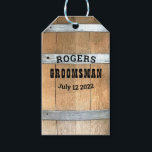 Personalized Groomsman Whiskey Barrel Gift Tags<br><div class="desc">Thank your groomsmen with this rustic whiskey barrel design featuring bold western typography. Personalize this design with your groomsman name and wedding date. Makes a great gift tag.</div>