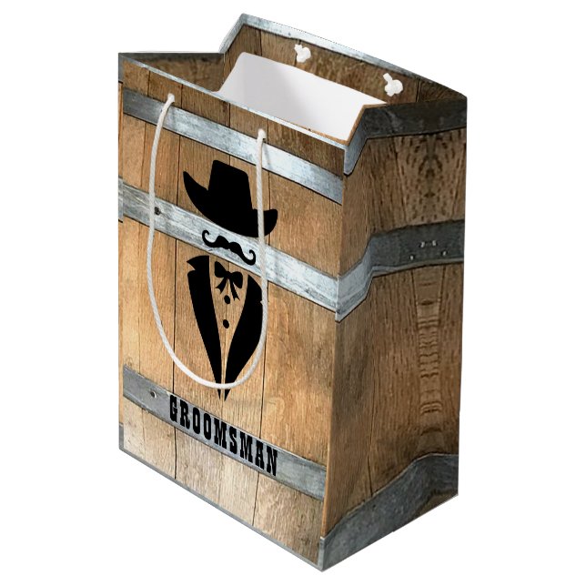 Personalized Groomsman Whiskey Barrel Medium Gift Bag (Back Angled)