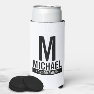 Personalized Groomsman's Monogram and Name Can Coo Seltzer Can Cooler