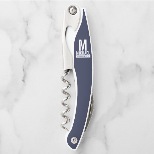 Personalized Groomsman's Monogram and Name Corkscrew (Front)