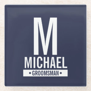 Personalized Groomsman's Monogram and Name Glass Coaster
