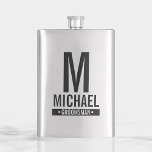 Personalized Groomsman's Monogram and Name Hip Flask<br><div class="desc">Modern Minimalist Personalized Monogram and Name Gifts
This design features personalized groomsman's monogram,  name and title in black modern bold sans serif font style.

Also perfect for best man and more.</div>