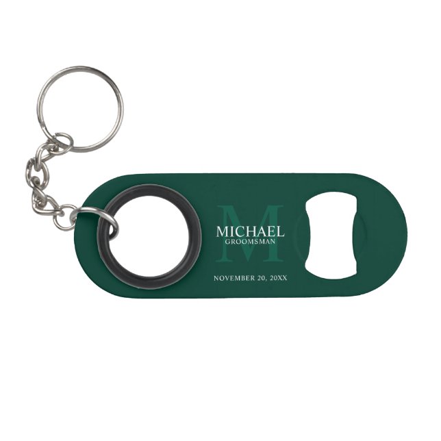 Personalized Groomsman's Monogram and Name Keychain Bottle Opener (Front (Horizontal))