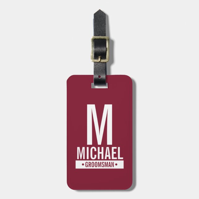 Personalized Groomsman's Monogram and Name Luggage Tag (Front Vertical)