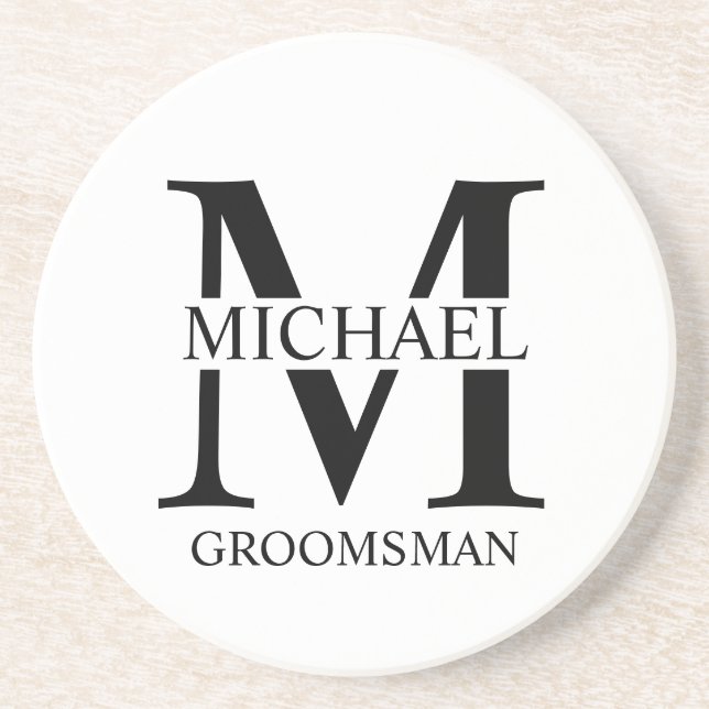 Personalized Groomsman's Name and Monogram Coaster (Front)