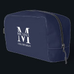 Personalized Groomsman's Name and Monogram Dopp Kit<br><div class="desc">Classic Personalized Groomsmen Gifts
featuring personalized groomsman's monogram,  name and title in white classic serif font style on navy blue background.

Also perfect for best man,  father of the bride and more.</div>