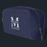 Personalized Groomsman's Name and Monogram Dopp Kit<br><div class="desc">Classic Personalized Groomsmen Gifts
featuring personalized groomsman's monogram,  name and title in white classic serif font style on navy blue background.

Also perfect for best man,  father of the bride and more.</div>