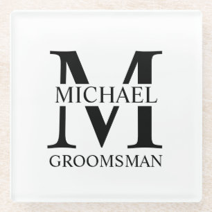 Personalized Groomsman's Name and Monogram Glass Coaster