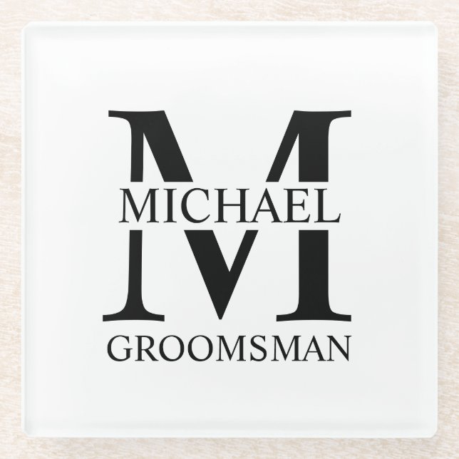Personalized Groomsman's Name and Monogram Glass Coaster (Front)