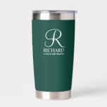 Personalized Groomsman's Name and Monogram Insulated Tumbler<br><div class="desc">Elegant Personalized Groomsman Gifts
featuring personalized monogram in white elegant script font style with groomsman's name and title in classic serif font style on emerald green background.

Also perfect for best man,  father of the bride,  bridesmaid,  maid of honour,  flower girl,  mother of the bride and more.</div>