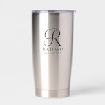 Personalized Groomsman's Name and Monogram Insulated Tumbler<br><div class="desc">Elegant Personalized Groomsman Gifts
featuring personalized monogram in black elegant script font style with groomsman's name and title in classic serif font style.

Also perfect for best man,  father of the bride,  bridesmaid,  maid of honour,  flower girl,  mother of the bride and more.</div>