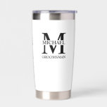 Personalized Groomsman's Name and Monogram Insulated Tumbler<br><div class="desc">Classic Personalized Groomsmen Gifts
featuring personalized groomsman's monogram,  name and title in black classic serif font style on white background.

Also perfect for best man,  father of the bride and more.</div>