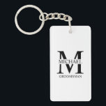 Personalized Groomsman's Name and Monogram Keychain<br><div class="desc">Classic Personalized Groomsmen Gifts
featuring personalized groomsman's monogram,  name and title in black classic serif font style on white background.

Also perfect for best man,  father of the bride and more.</div>