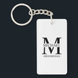 Personalized Groomsman's Name and Monogram Keychain<br><div class="desc">Classic Personalized Groomsmen Gifts
featuring personalized groomsman's monogram, name and title in black classic serif font style on white background.
Also perfect for best man, father of the bride and more.</div>
