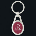 Personalized Groomsman's Name and Monogram Keychain<br><div class="desc">Elegant Personalized Groomsman Gifts
featuring personalized monogram in white elegant script font style with groomsman's name and title in classic serif font style on burgundy red background.

Also perfect for best man,  father of the bride,  bridesmaid,  maid of honour,  flower girl,  mother of the bride and more.</div>
