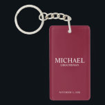 Personalized Groomsman's Name and Monogram Keychain<br><div class="desc">Modern Personalized Groomsman Gifts
featuring personalized groomsman's name,  title and wedding date in white classic serif font style on burgundy red background.

Also perfect for Best Man,  Father of the Bride and more.</div>