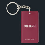Personalized Groomsman's Name and Monogram Keychain<br><div class="desc">Modern Personalized Groomsman Gifts
featuring personalized groomsman's name,  title and wedding date in white classic serif font style on burgundy red background.

Also perfect for Best Man,  Father of the Bride and more.</div>