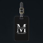 Personalized Groomsman's Name and Monogram Luggage Tag<br><div class="desc">Classic Personalized Groomsmen Gifts
featuring personalized groomsman's monogram,  name and title in white classic serif font style on black background.

Also perfect for best man,  father of the bride and more.</div>