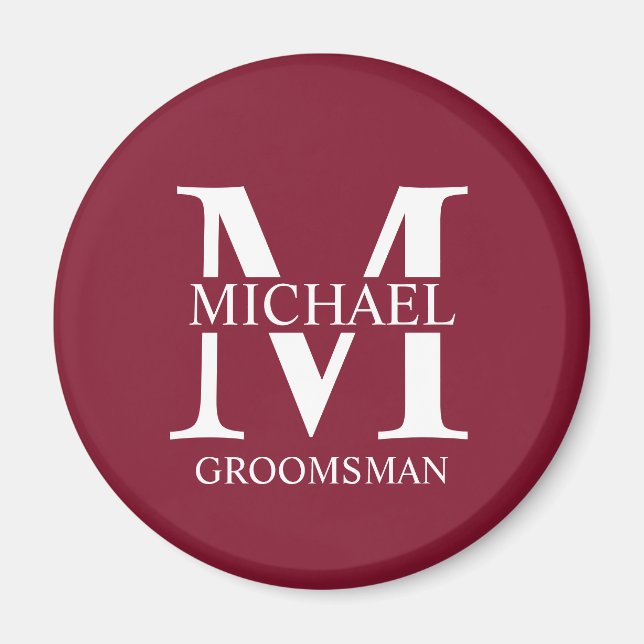 Personalized Groomsman's Name and Monogram Magnet (Front)