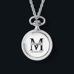 Personalized Groomsman's Name and Monogram Watch<br><div class="desc">Classic Personalized Groomsmen Gifts
featuring personalized groomsman's monogram,  name and title in black classic serif font style on white background.

Also perfect for best man,  father of the bride and more.</div>