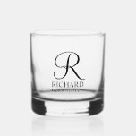 Personalized Groomsman's Name and Monogram Whiskey Glass<br><div class="desc">Elegant Personalized Groomsman Gifts
featuring personalized monogram in black elegant script font style with groomsman's name and title in classic serif font style.

Also perfect for best man,  father of the bride,  bridesmaid,  maid of honour,  flower girl,  mother of the bride and more.</div>