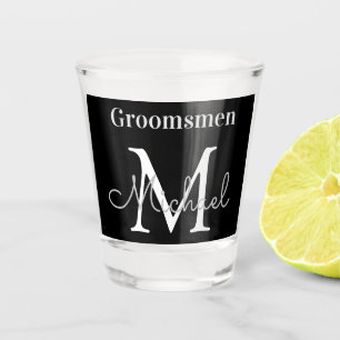 personalized  groomsmen black white shot glass
