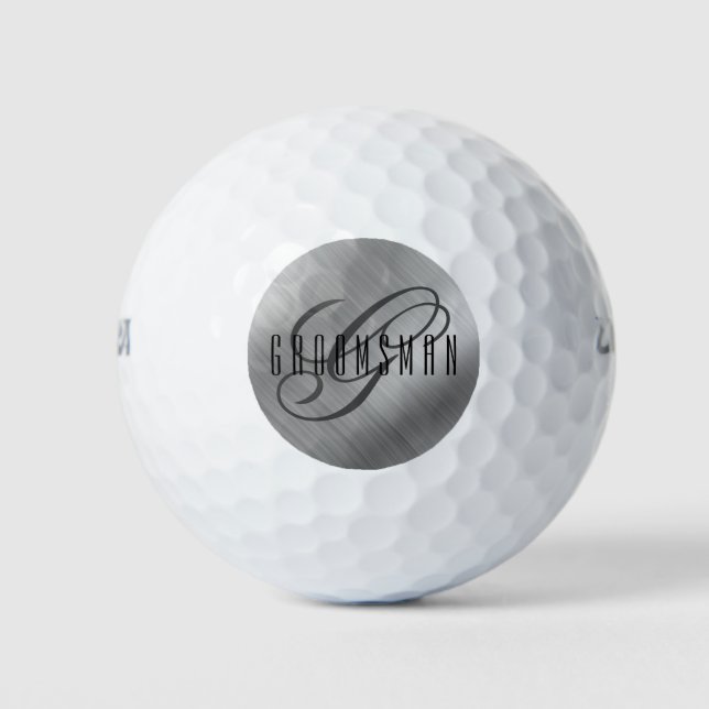 Personalized Groomsmen Brushed Silver Golf Balls (Front)