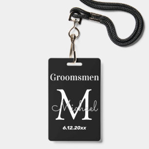personalized groomsmen elegant black wedding badge