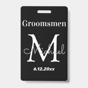 personalized  groomsmen elegant black wedding badge