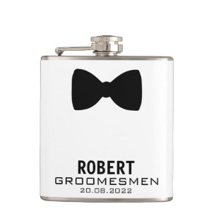 Personalized Groomsmen Flask with Bow Tie Graphic