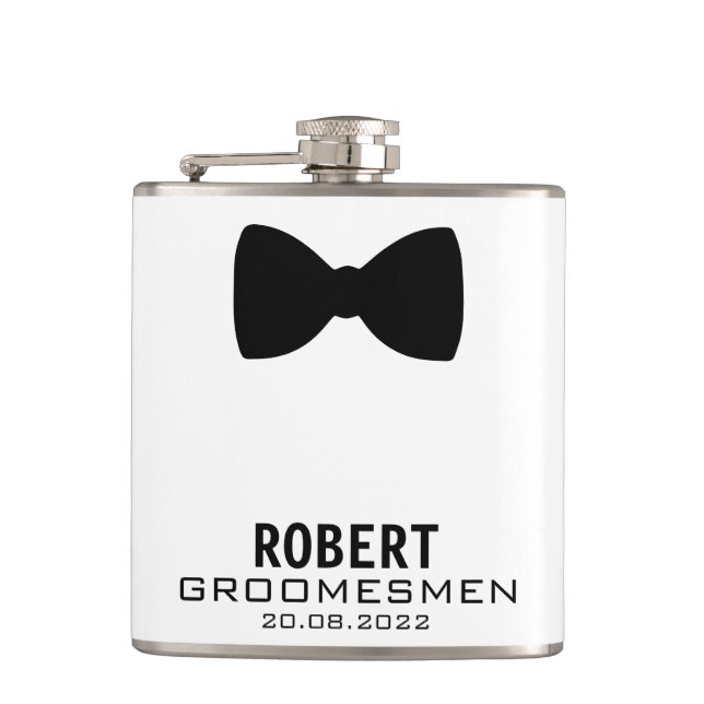 Personalized Groomsmen Flask with Bow Tie Graphic (Front)