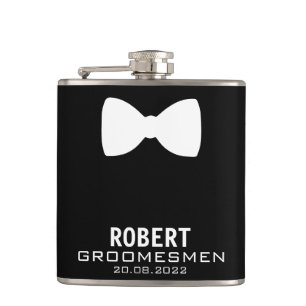 Personalized Groomsmen Flask with Bow Tie Graphic